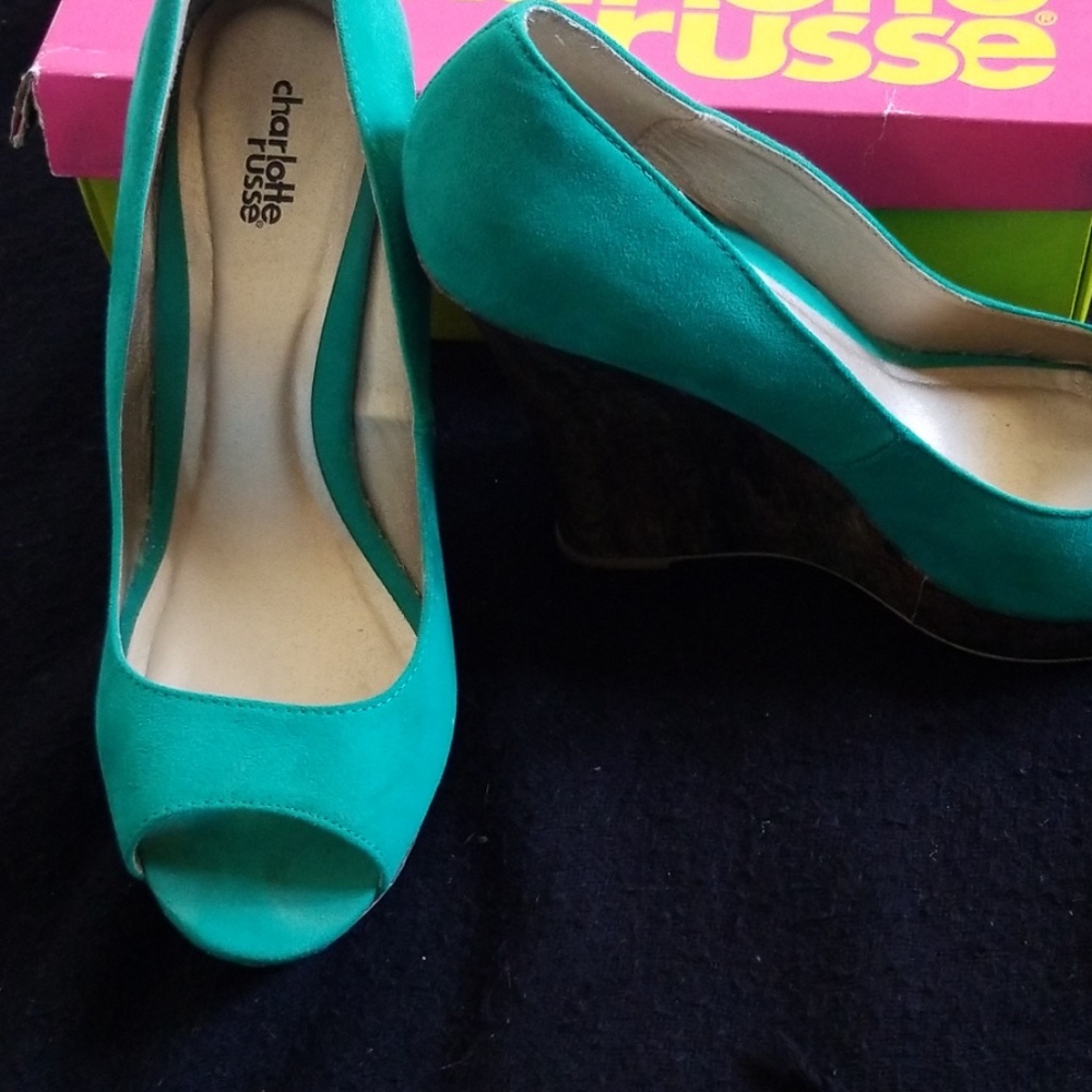 Teal suede wedges